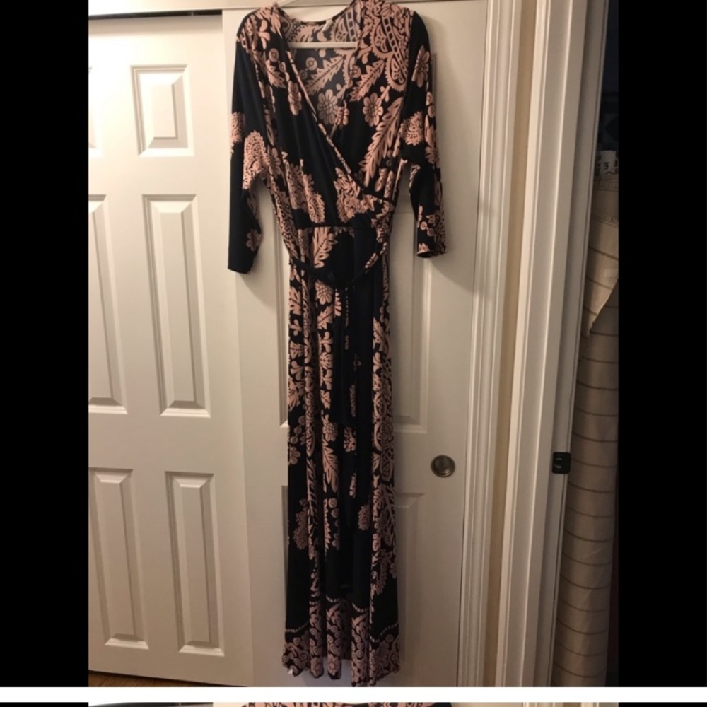 Pink Blush 3x Maternity wrap style dress with sash tie navy and pink
